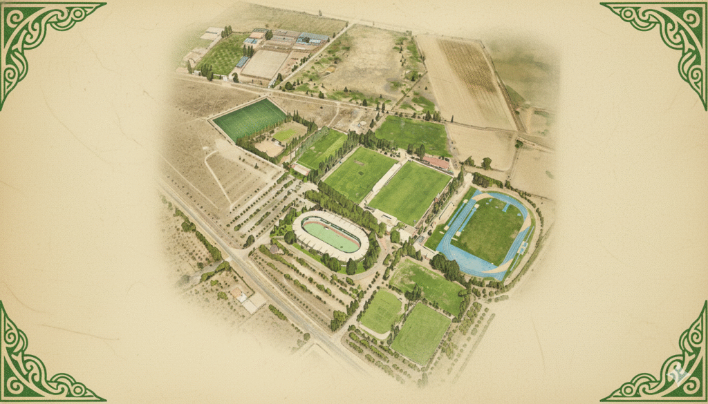 Seis campos de rugby Bar/cafetería Gimnasio 2 zonas de vestuario Accesos adaptados y accesibles para colectivos discapacitados Almacenes para los equipos Carpas para el tercer tiempo Carpas de venta de merchandising